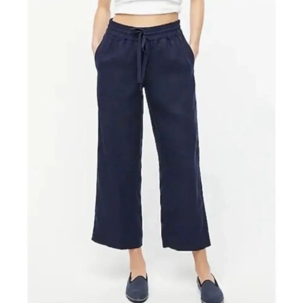 J.Crew Navy linen elastic waistband tapered pant 4